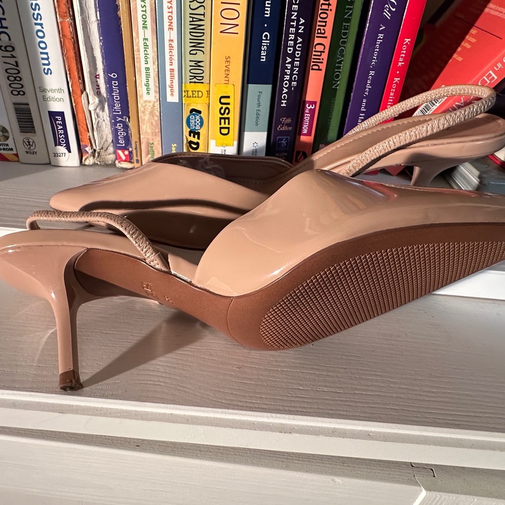 ZARA Women's Nude Patent Slingback Heels - Picture 3 of 9